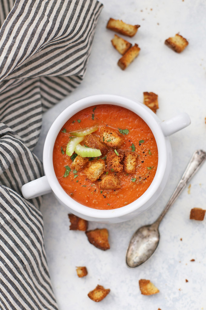 Bloody Mary Tomato Soup - Spicy Tomato Soup with an extra veggie boost. We LOVE this one! (Gluten Free, Vegan, Paleo) 
