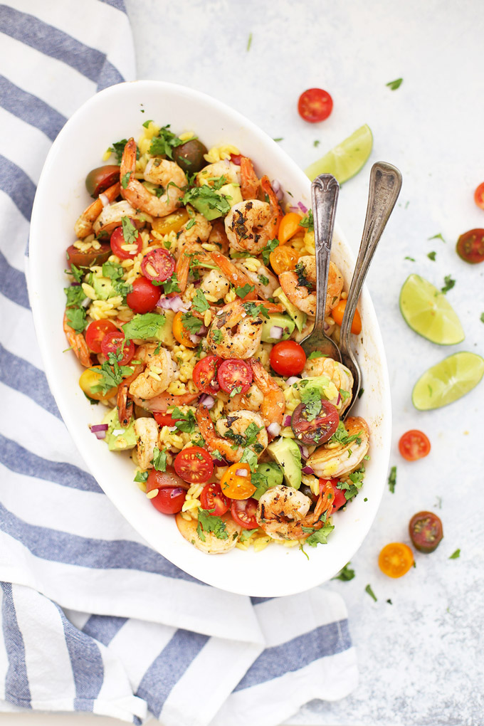 Cilantro Shrimp and Avocado Salad - Fresh flavors and bright colors make this a fabulous light meal. Perfect for potlucks, warm weather, and healthy eating. (Gluten free & paleo friendly!) 