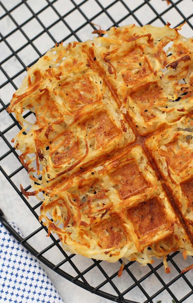 Hash brown WAFFLES! We LOVE these! Top them with eggs, bacon, veggies, avocado, etc.
