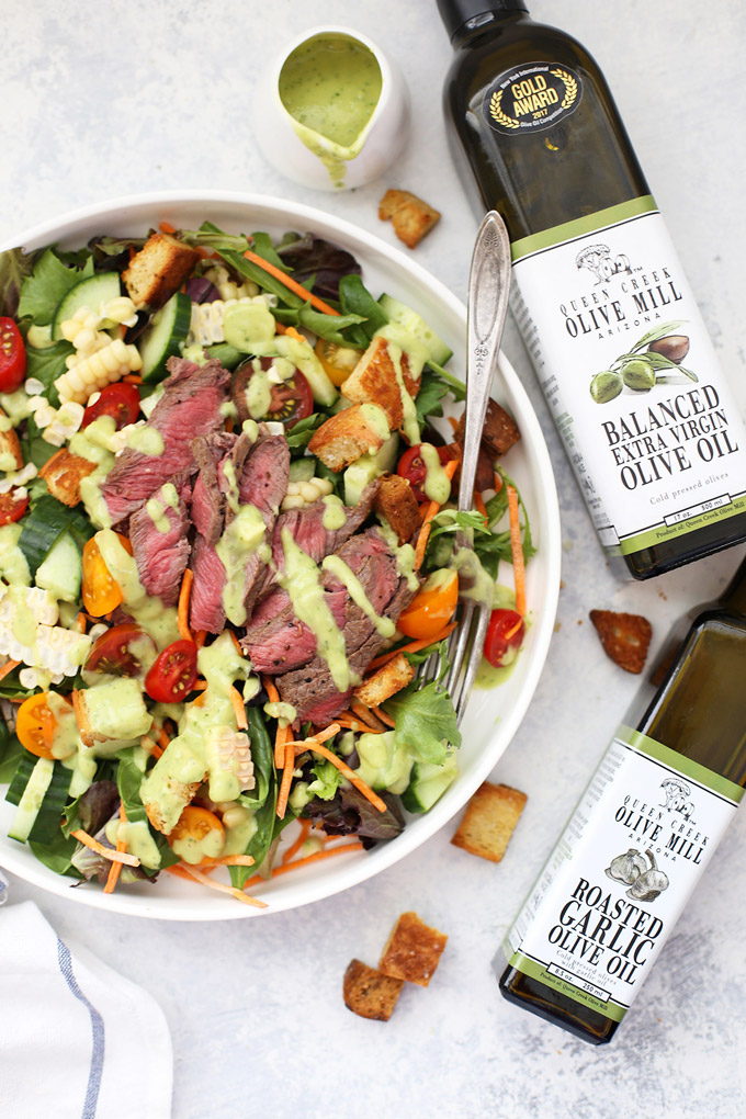 Steak Salad with Avocado Green Goddess Dressing - this dressing is UNBELIEVABLE!!!