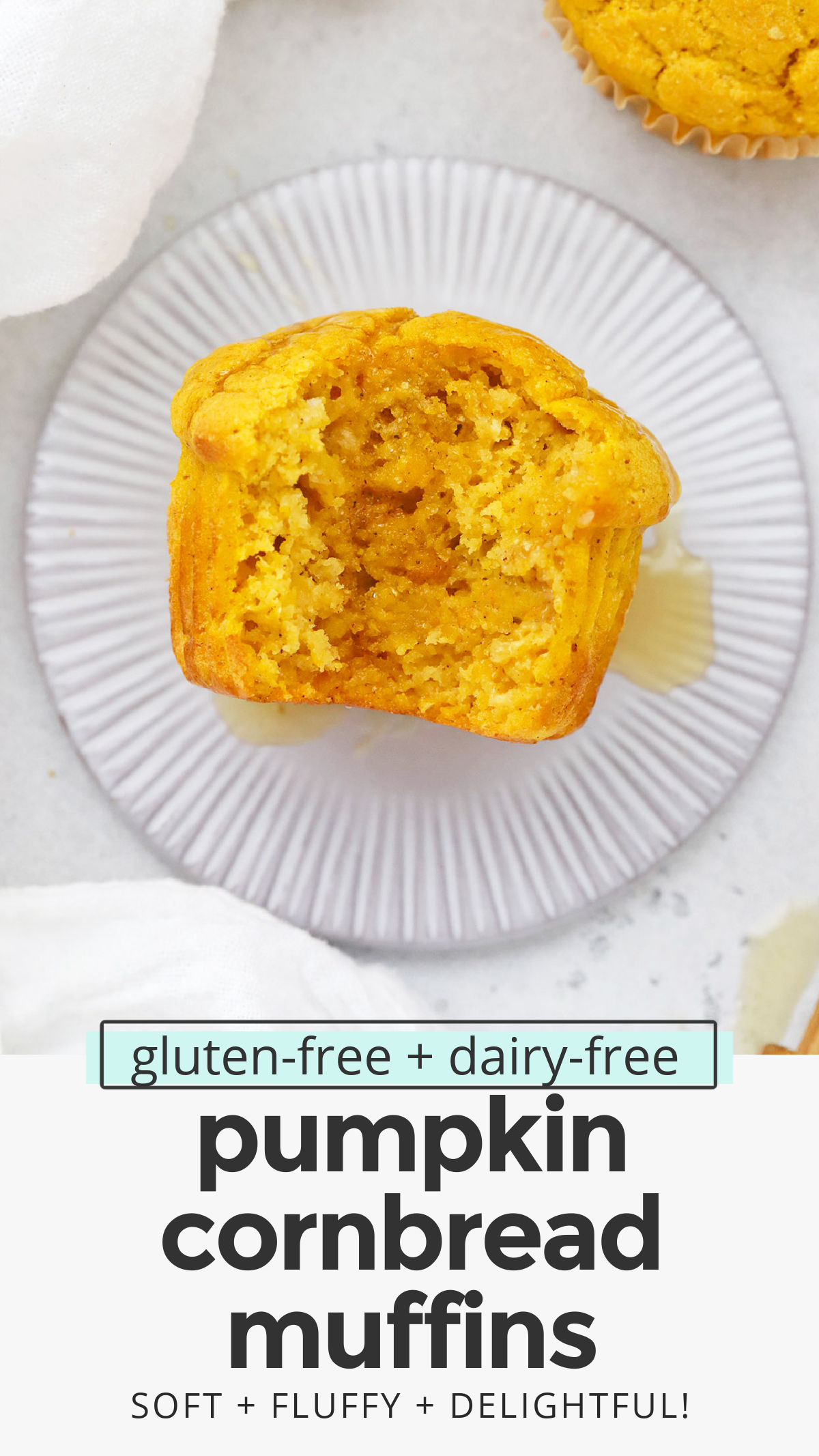Gluten-Free Pumpkin Cornbread Muffins - These light, fluffy pumpkin cornbread muffins are an all-time favorite. The perfect cozy accompaniment to chilis, soups, salads, and more! (Gluten & Dairy Free) // cornbread muffins // gluten free cornbread muffins // pumpkin cornbread recipe // #glutenfree #dairyfree #cornbread #cornbreadmuffins #pumpkin #pumpkinmuffins
