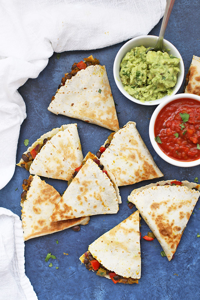 LOADED Vegan Quesadillas - There might not be any cheese in these vegan quesadillas, but the filling is INCREDIBLE! (Gluten free, too!) 