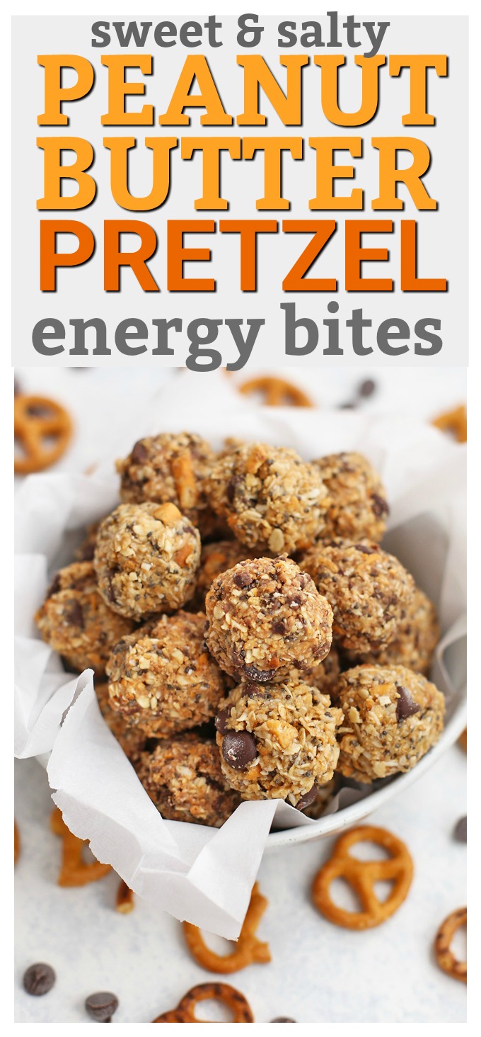Sweet and Salty Peanut Butter Pretzel Bites - These little energy bites blur the lines between snack and treat. (Gluten free, dairy free) 