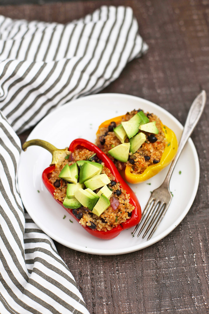 Taco Stuffed Peppers - Love these quinoa stuffed peppers. The filling is SO good! (Vegan & Gluten Free) 