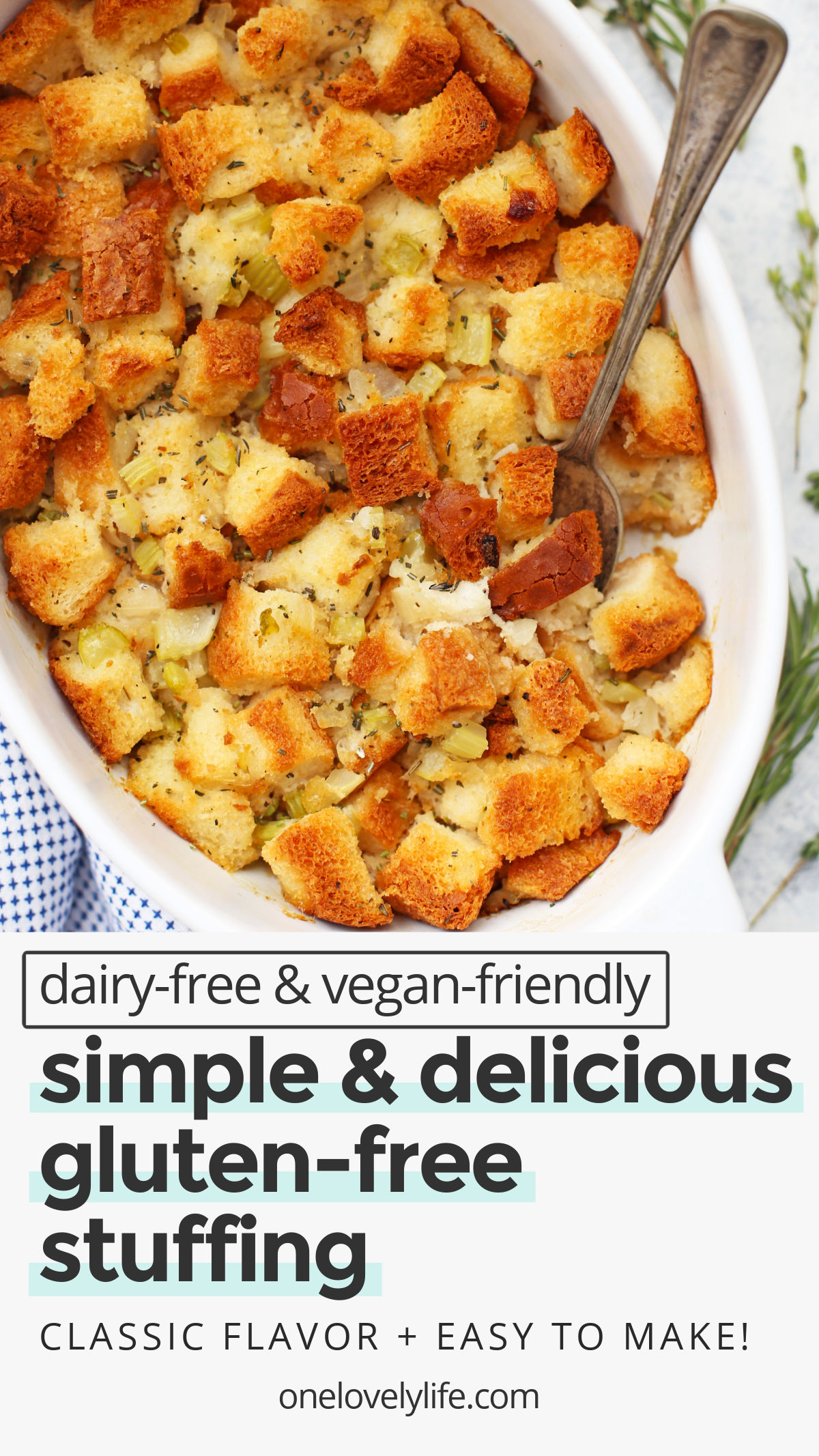 Classic Gluten-Free Stuffing (or Dressing!) - With cozy homestyle flavors and an amazing texture, this is THE gluten-free stuffing recipe you need for Thanksgiving! (Don't miss all the variation ideas, too!) // Gluten-free thanksgiving // thanksgiving side dishes // holiday side dish // gluten-free dressing #glutenfree #sidedish #thanksgiving