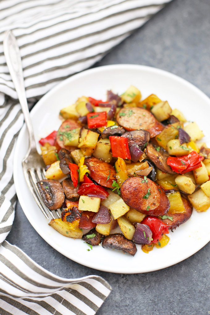 Sheet Pan Sausage and Veggies - Sheet pan dinners are so easy! One pan, a few ingredients, and everyone is happy! (gluten free, paleo, whole30 approved!) 