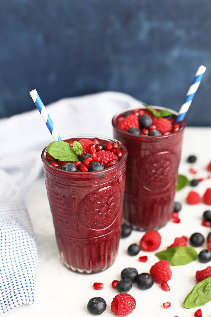 Blueberry Pomegranate Smoothies - Made with frozen fruit and awesome for fighting a cold! (Vegan & Paleo) 