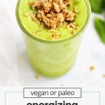 pineapple ginger smoothie topped with gluten-free granola