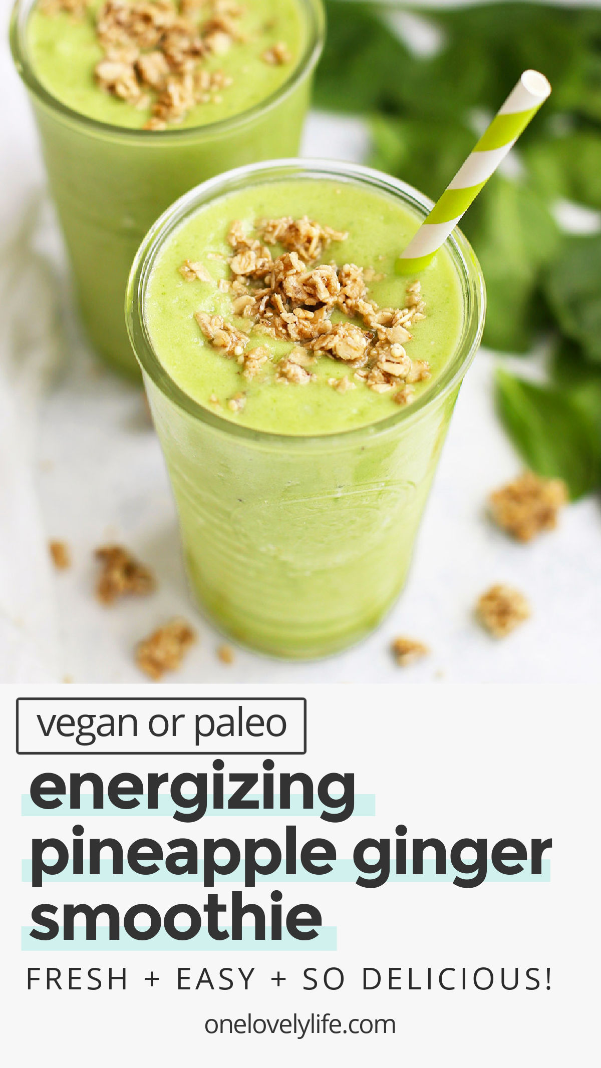 Energizing Pineapple Ginger Smoothie - With bright, fresh flavor, this pineapple smoothie is the perfect way to fuel or brighten your day. // Ginger Smoothie // healthy pineapple smoothie // pineapple green smoothie // green smoothie recipe / kid friendly green smoothie / green smoothie that tastes good // vegan smoothie // paleo smoothie // gluten free smoothie // healthy breakfast // healthy snack // vegan breakfast // paleo breakfast // paleo snack // vegan snack // fruit smoothie