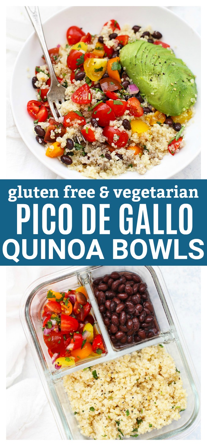 Pico de Gallo Quinoa Bowls - This healthy meal prep lunch is gluten free & vegetarian and vegan friendly. So good! 