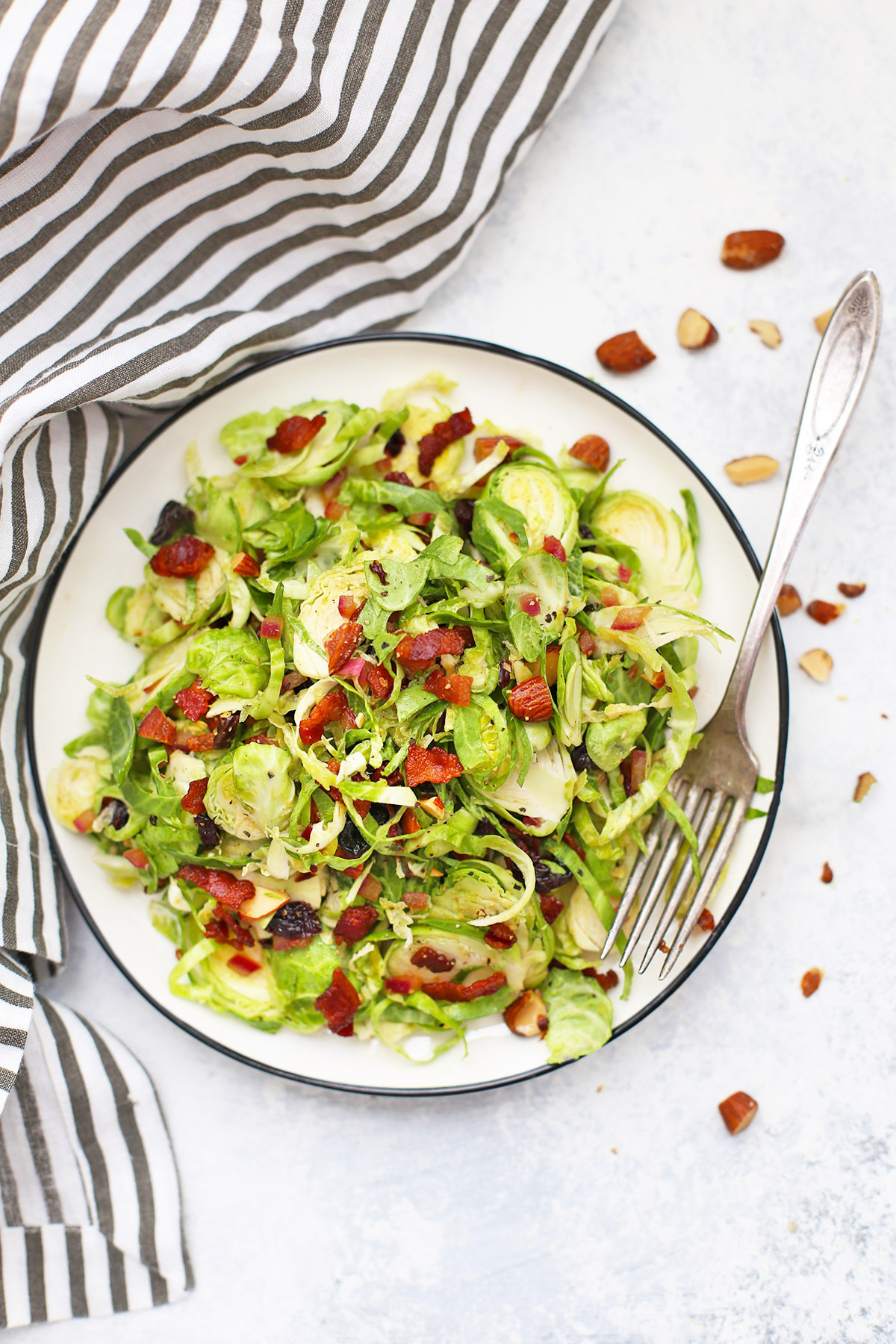 Bacon Brussels Sprouts Salad with Cherries and Almonds (Paleo, Gluten Free, Whole30 friendly) 