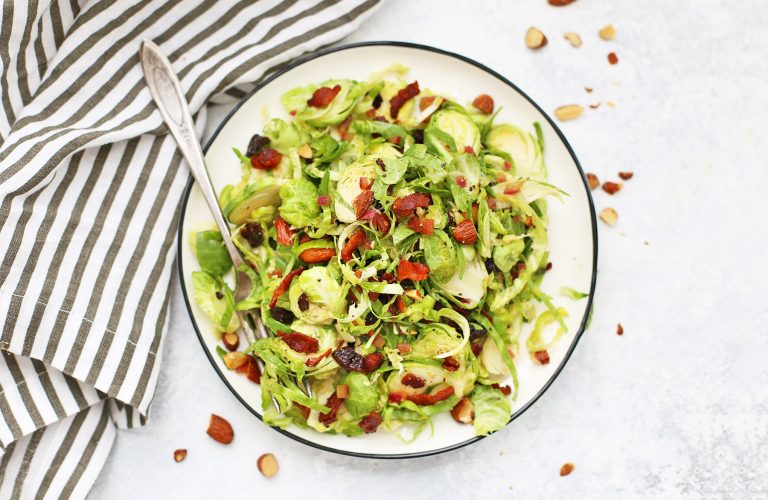 Bacon Brussels Sprouts Salad with Almonds and Cherries