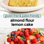 A slice of gluten-free almond flour lemon cake with berries