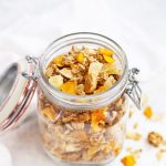 Tropical Coconut Granola with Mango and Pineapple - This Gluten free, vegan granola is INCREDIBLE! Such a good homemade granola recipe!