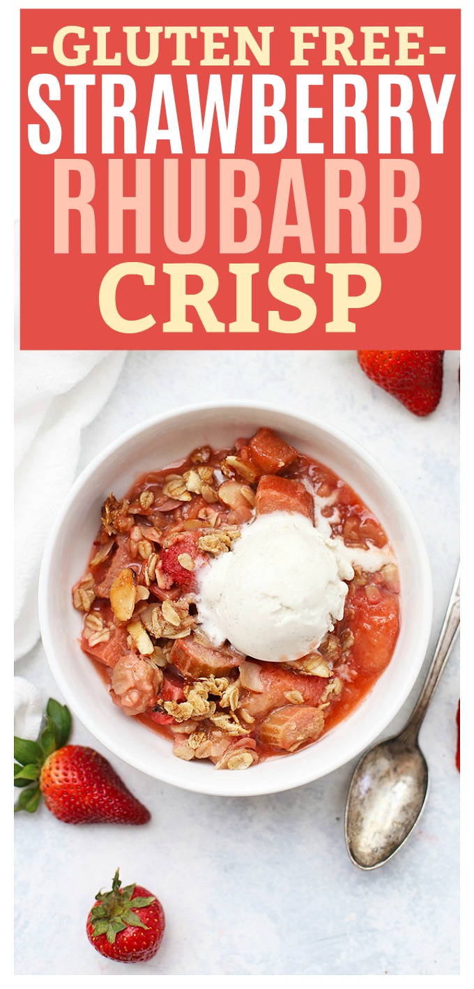 The BEST Strawberry Rhubarb Crisp! Such a yummy vegan and gluten free dessert. We love this in spring or summer!