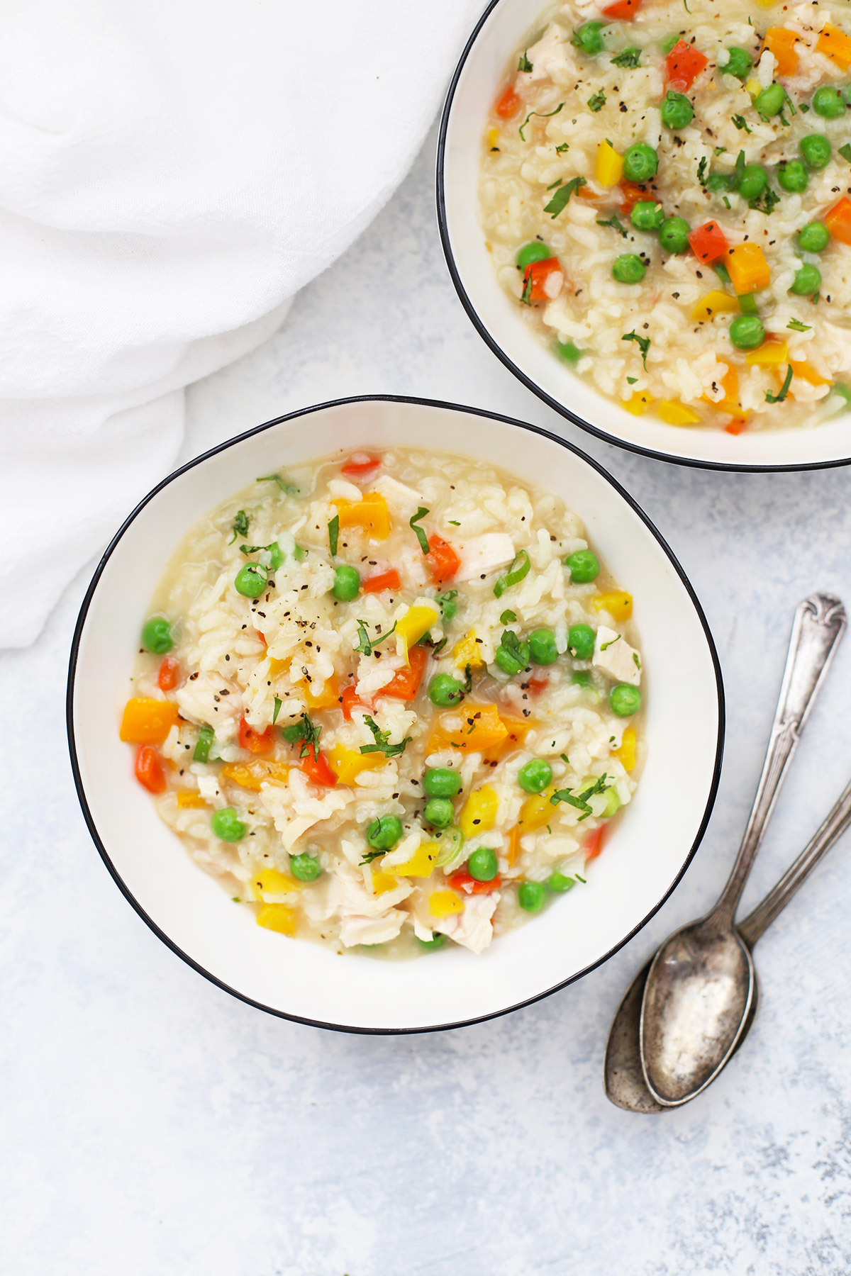 two bowls of dairy-free chicken risotto