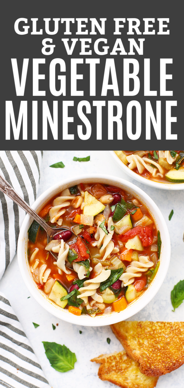 Close Up View of Vegetable Minestrone Soup with a Label Above It