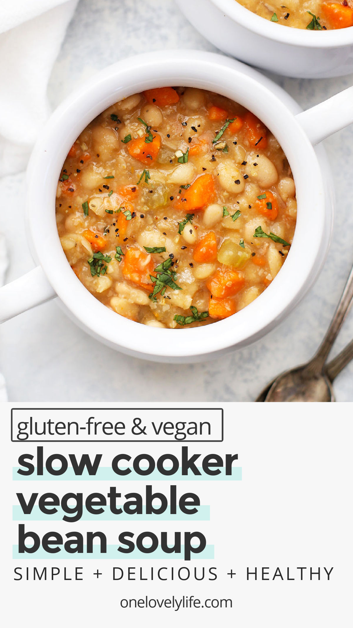 Slow Cooker Vegetable Bean Soup - Sometimes the easiest recipes are the best! This vegetable bean soup is made in a slow cooker and has the perfect cozy blend of flavors. We love this so much! (Gluten Free & Vegan) // Crock Pot Vegetable Bean Soup // Slow Cooker Soup Recipe // Crock Pot Soup Recipe // Vegan Slow Cooker Recipe // Vegetarian Slow Cooker Recipe // Vegan Soup // Vegetarian Soup // Bean Soup #beansoup #slowcookersoup #vegansoup #vegetablesoup #vegetariansoup #glutenfree #slowcooker