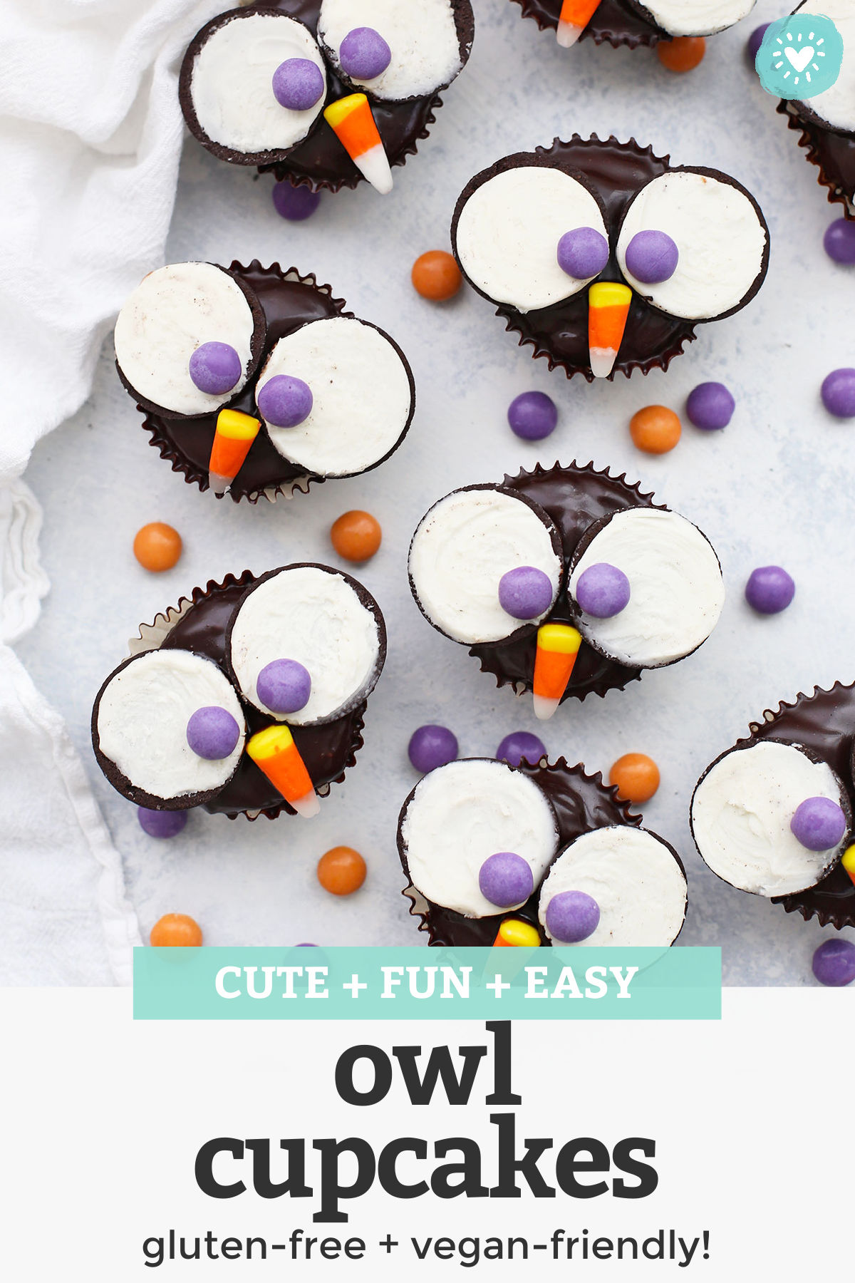 Owl Cupcakes - These adorable little owl cupcakes are perfect for parties or Halloween. Plus, it's easy to make them gluten free & dairy free! // gluten free cupcakes // owl cupcakes // vegan cupcakes // halloween cupcakes // gluten free halloween ideas // halloween treats // dairy free cupcakes // vegan chocolate frosting #owlcupcakes #halloweencupcakes #cupcakes #glutenfreecupcakes #cupcakedecorating