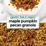 a sheet pan of homemade pumpkin granola with pecans and pumpkin seeds