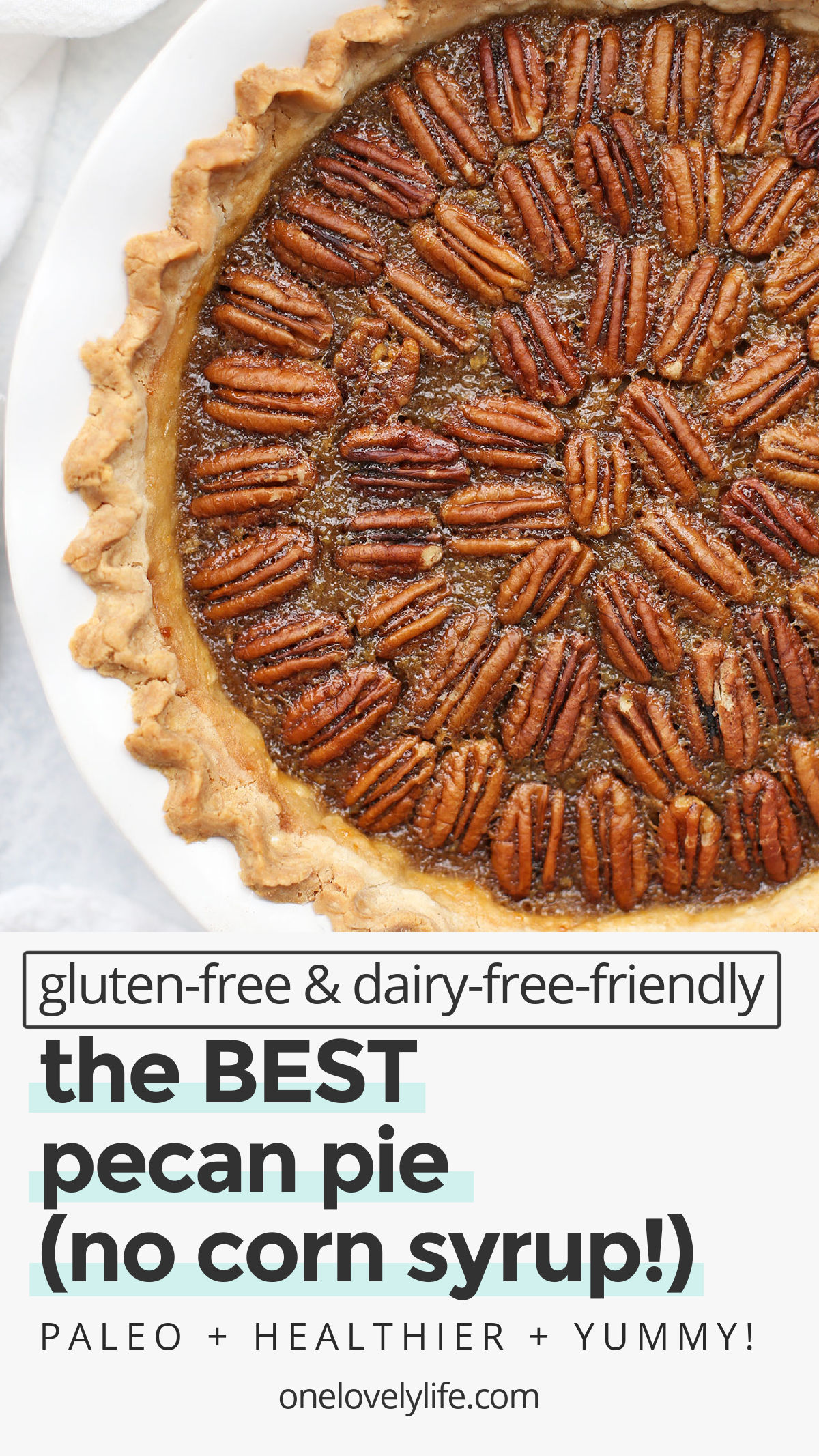 The BEST Pecan Pie Recipe - This yummy pecan pie is made without corn syrup. The filling is incredible and I love all the crust options. Gluten Free, Dairy Free & Paleo-Friendly! // paleo pecan pie // healthy pecan pie // pecan pie no corn syrup // no corn syrup pecan pie // pecan pie // paleo thanksgiving // gluten free thanksgiving // thanksgiving pie