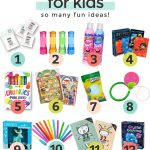 Collage of images of kids stocking stuffers with text overlay that reads "Our Favorite Stocking Stuffers For Kids. So many fun ideas!"