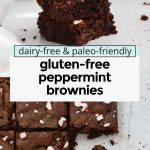 Collage of images of gluten-free peppermint brownies topped with crushed candy cane