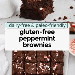 Collage of images of gluten-free peppermint brownies topped with crushed candy cane