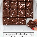 Overhead view of sliced gluten-free peppermint brownies