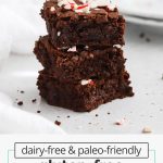 Front view of gluten-free peppermint brownies stacked in a column