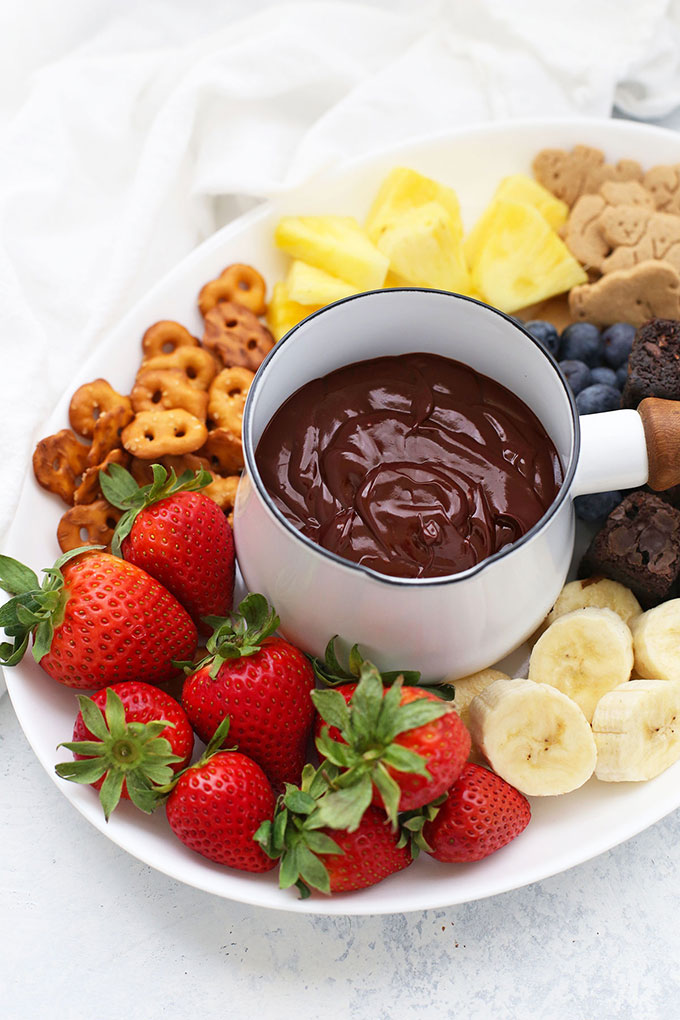 Dairy Free & Vegan Chocolate Fondue with Fresh Fruit and Gluten Free Dippers