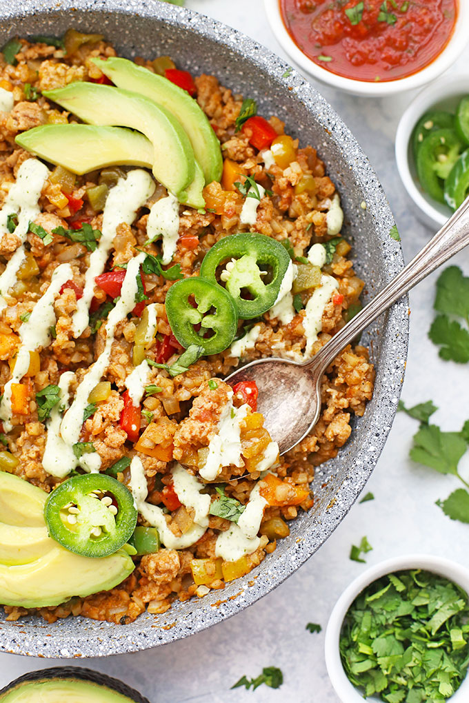 One Pan Taco Cauliflower Rice Skillet from One Lovely Life