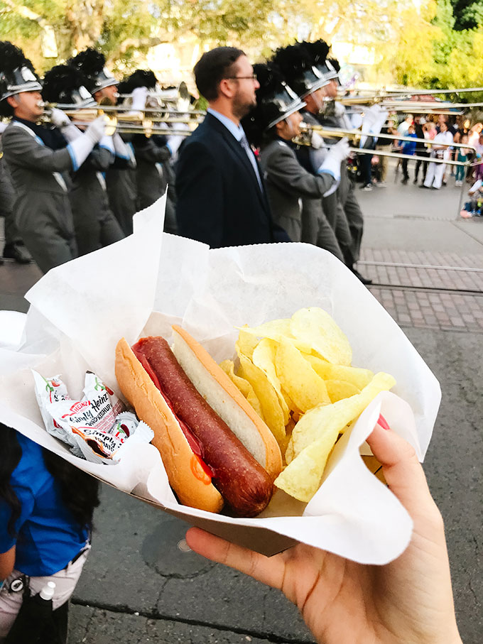 Hot Dog on a Gluten Free Bun with Chips from the Refreshment Corner in Disneyland