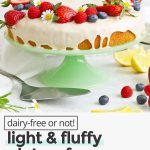 fluffy gluten-free lemon cake with lemon glaze and fresh berries