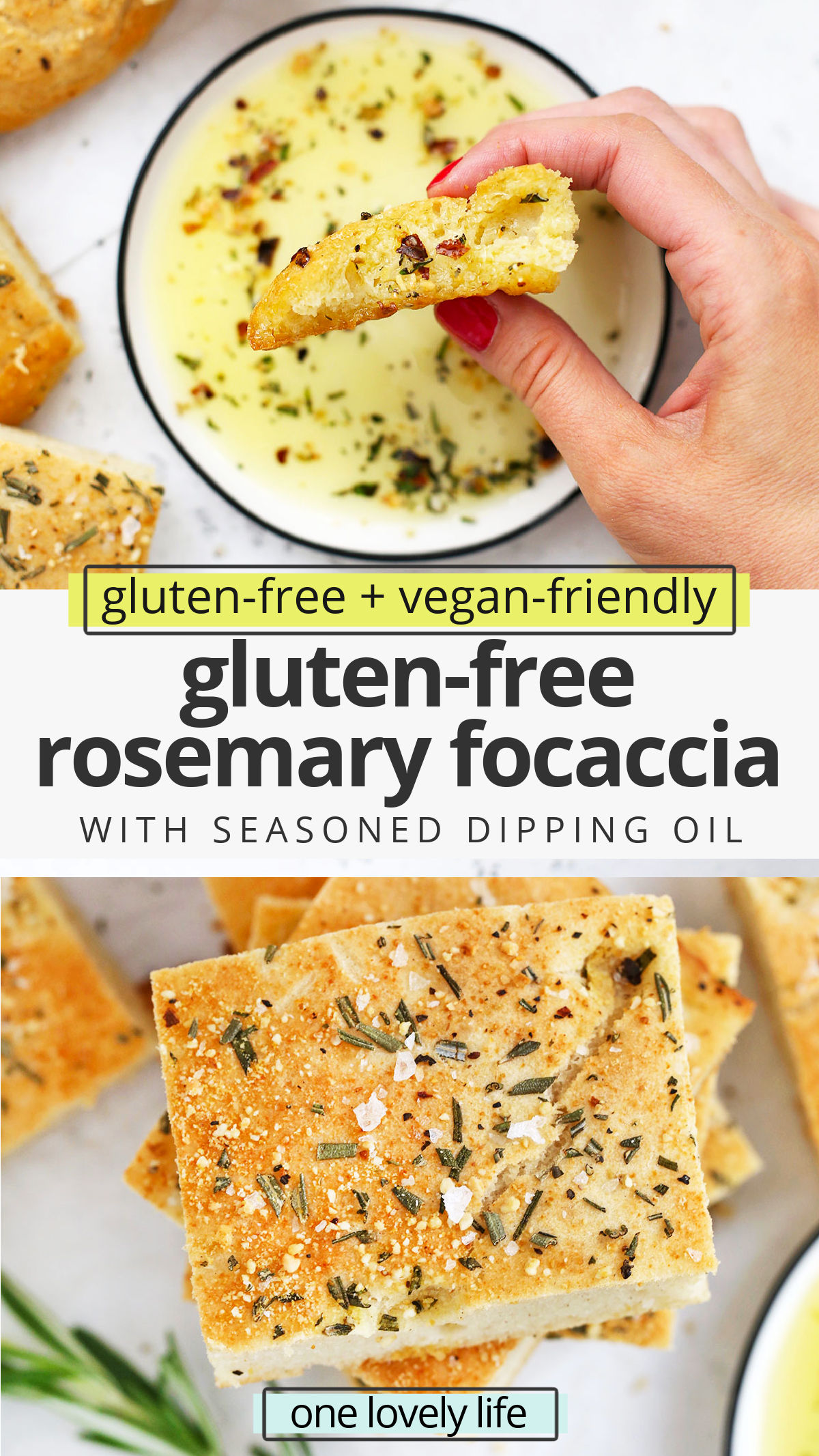 Gluten Free Focaccia - This rosemary focaccia is made entirely gluten free and vegan! It's easier than you think and has the perfect crispy crust and tender, light center. Yum! // gluten free focaccia recipe // rosemary focaccia #focaccia #glutenfree #glutenfreebread #glutenfreebaking