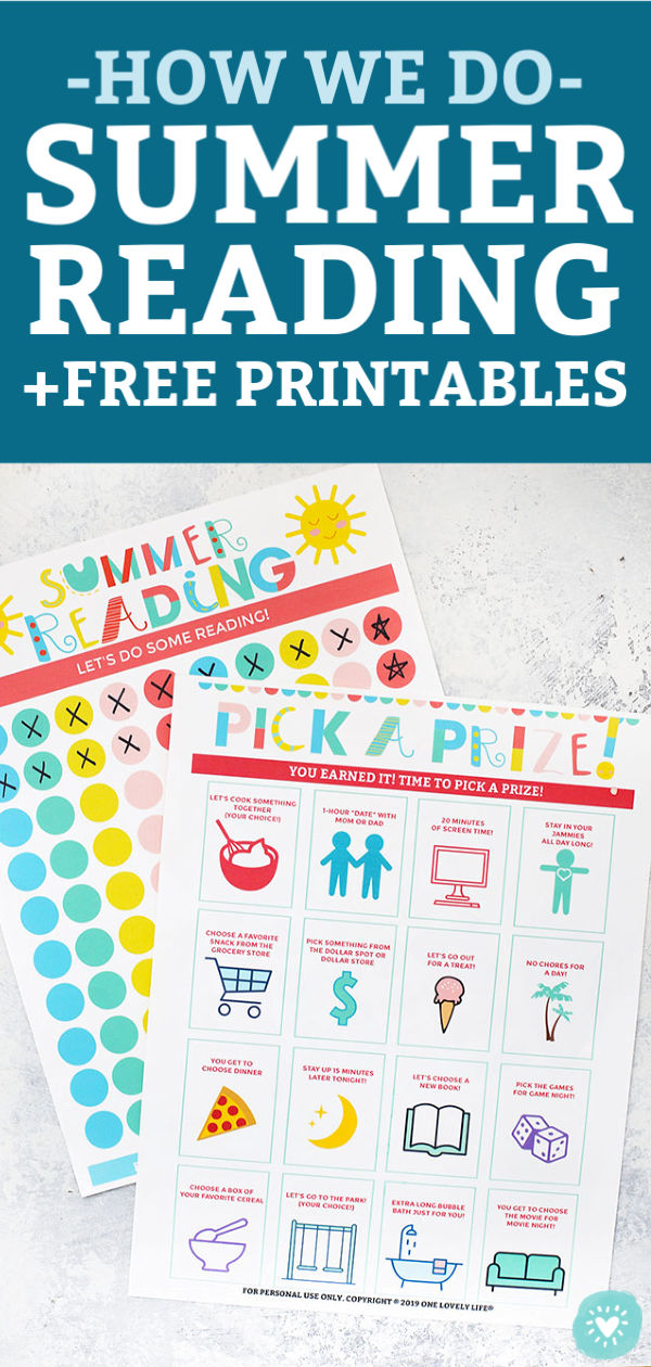Printable Reading Chart + Prize Sheet from One Lovely Life with text that reads "How We Do Summer Reading +Free Printable"