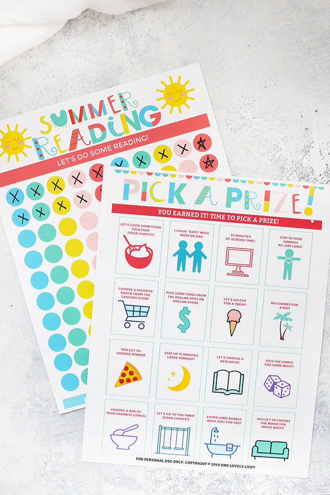 Printable Reading Chart + Prize Sheet from One Lovely Life