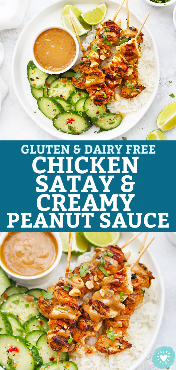 Gluten Free, Dairy Free Chicken Satay with Creamy Peanut Sauce from One Lovely Life