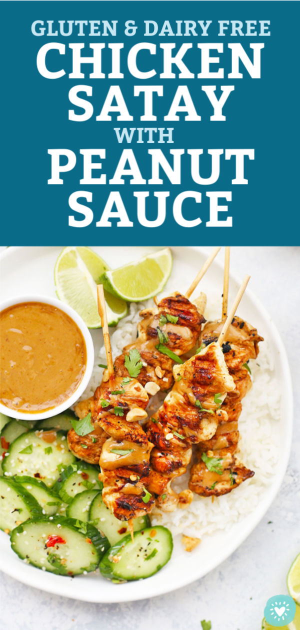 Gluten Free, Dairy Free Chicken Satay with Creamy Peanut Sauce from One Lovely Life