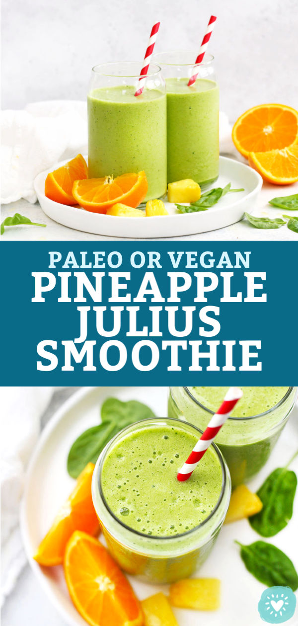 Collage of images of Pineapple Julius Smoothie from One Lovely Life