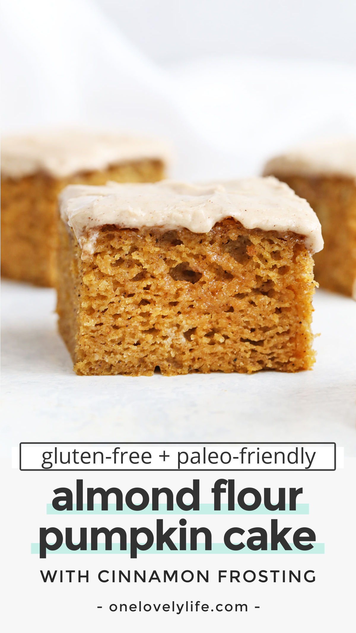 Gluten Free Pumpkin Cake with Cinnamon Frosting - This fluffy, perfectly-spiced pumpkin cake is what fall dreams are made of. It’s the best pumpkin cake I’ve ever tasted! (Paleo-Friendly) // The Best Pumpkin Cake Recipe // Almond flour Pumpkin Cake #glutenfree #cake #pumpkincake #pumpkin #frosting