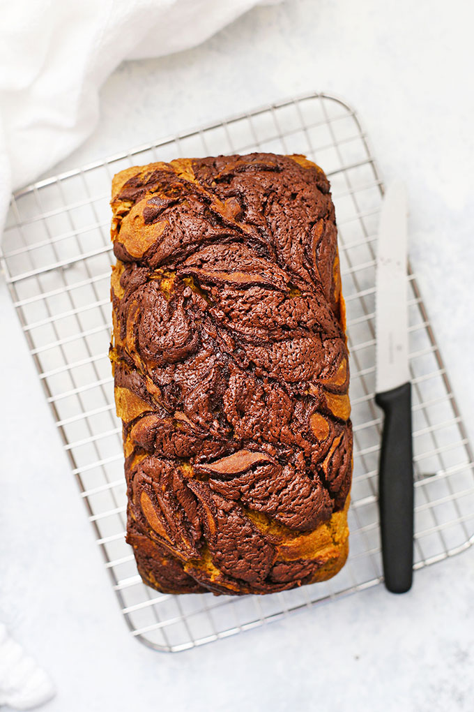 Gluten Free Pumpkin Bread with Chocolate Cinnamon Swirl from One Lovely Life