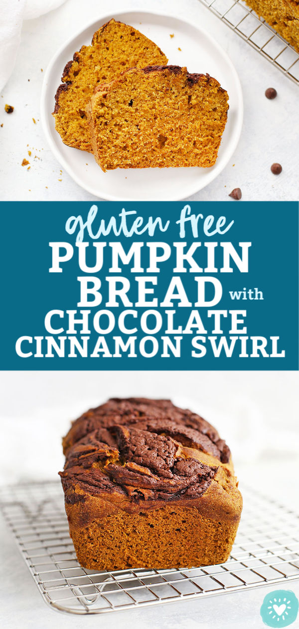 Gluten Free Pumpkin Bread with Chocolate Cinnamon Swirl from One Lovely Life