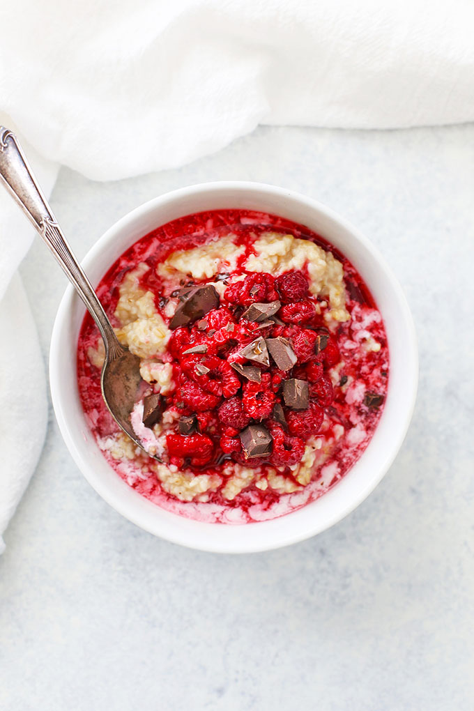Chocolate Raspberry Instant Pot Steel Cut Oats from One Lovely Life