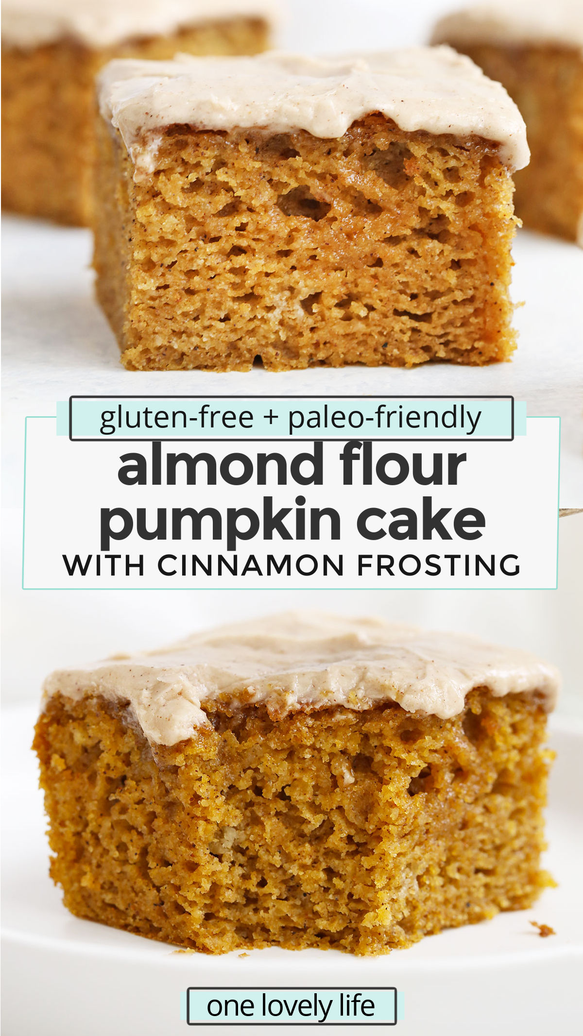 Gluten Free Pumpkin Cake with Cinnamon Frosting - This fluffy, perfectly-spiced pumpkin cake is what fall dreams are made of. It’s the best pumpkin cake I’ve ever tasted! (Paleo-Friendly) // The Best Pumpkin Cake Recipe // Almond flour Pumpkin Cake #glutenfree #cake #pumpkincake #pumpkin #frosting