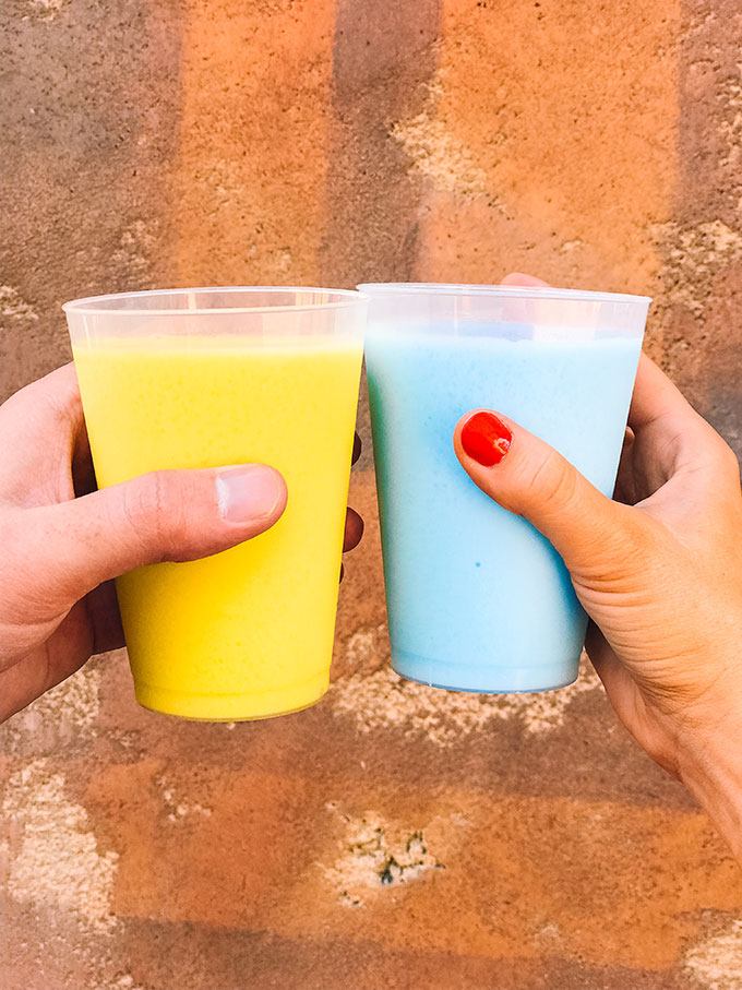 Blue and Green Milk from the Milk Bar at Star Wars: Galaxy's Edge in Disneyland