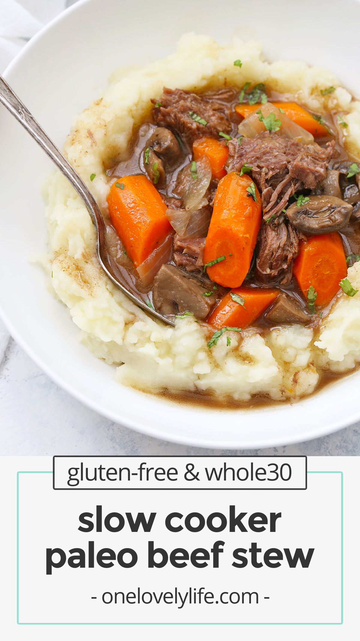 Slow Cooker Beef Stew - This paleo beef stew couldn't be easier! Let the slow cooker do the work and enjoy a cozy Whole30 dinner! (Paleo & Whole30 Friendly) // crock pot beef stew // whole30 beef stew // paleo beef stew recipe // healthy beef stew // crockpot beef stew // crockpot paleo beef stew // paleo stew recipe
