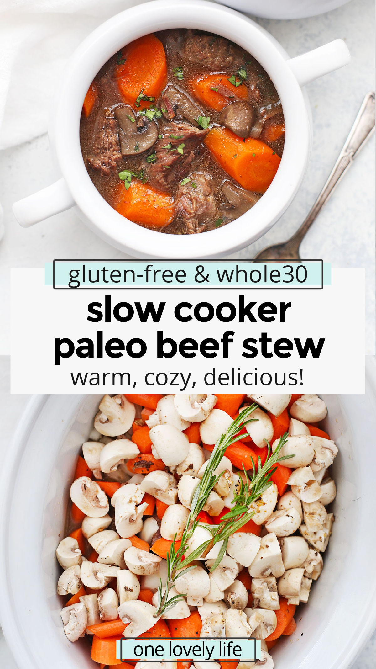 Slow Cooker Beef Stew - This paleo beef stew couldn't be easier! Let the slow cooker do the work and enjoy a cozy Whole30 dinner! (Paleo & Whole30 Friendly) // crock pot beef stew // whole30 beef stew // paleo beef stew recipe // healthy beef stew // crockpot beef stew // crockpot paleo beef stew // paleo stew recipe