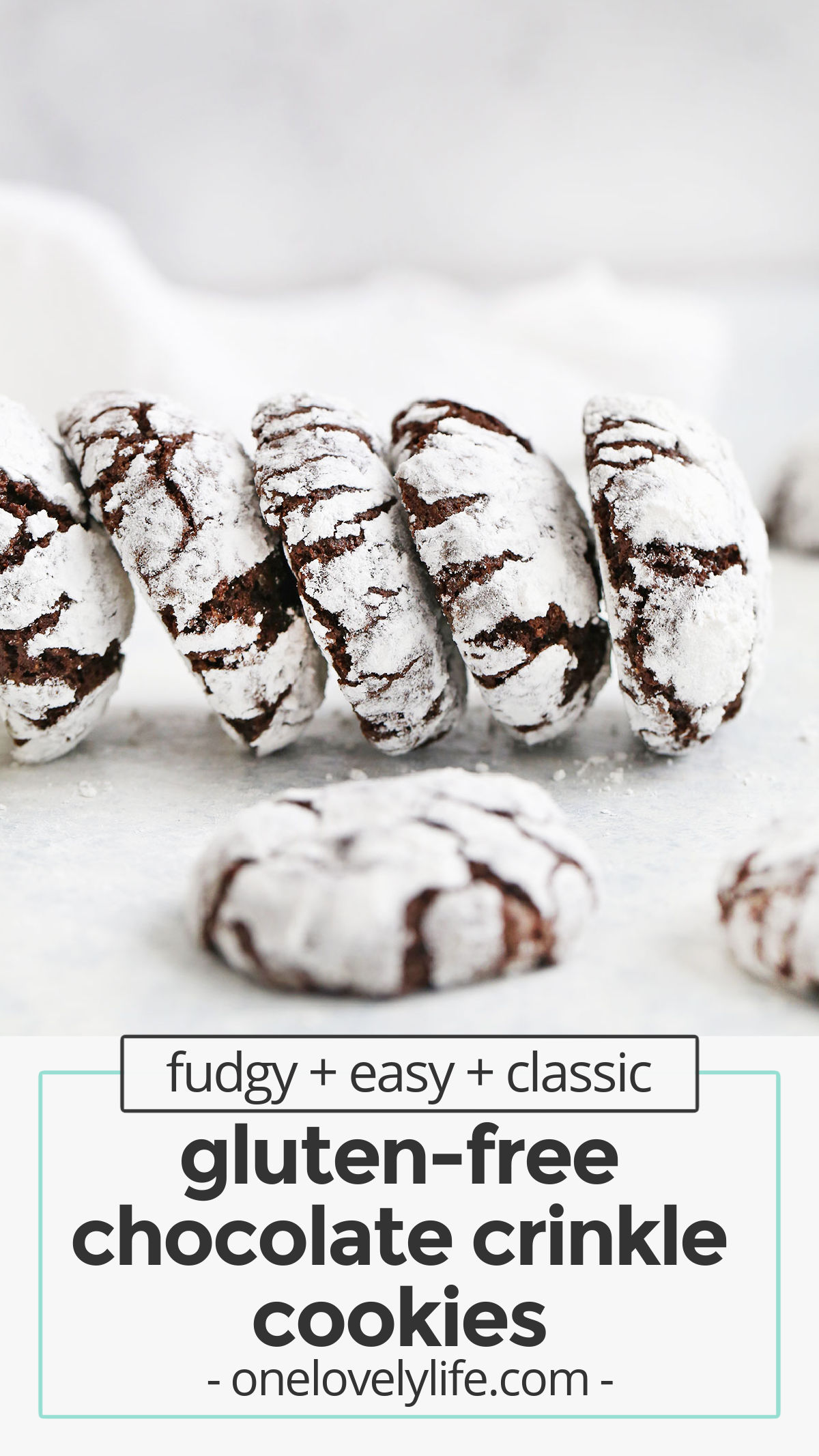 Gluten-Free Chocolate Crinkle Cookies - These gorgeous gluten-free crinkle cookies are ultra-fudgy and absolutely delicious! Perfect for the holidays or your next chocolate craving. (Gluten-Free & Dairy Free) // Crinkle Cookies Recipe // Chocolate Crinkle Cookies Recipe // Gluten Free Christmas Cookies // #cookies #chocolate #crinklecookies #christmascookies #chocolatecookies #glutenfree #dairyfree