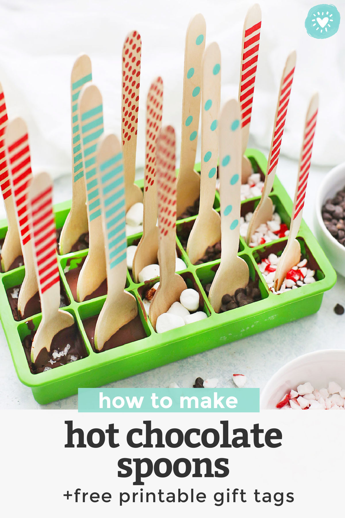 Hot Chocolate Spoons + FREE PRINTABLE GIFT TAGS! These chocolate-coated spoons are perfect for making homemade hot chocolate. They make a fun winter project or easy DIY holiday gift for friends and neighbors! (Gluten-free, dairy-free, paleo & vegan-friendly!) #hotchocolate #diygift #ediblegift #holidaygift #hotcocoa #hotchocolatespoon #vegan #allergyfriendly #paleo #freeprintable #printablegifttag